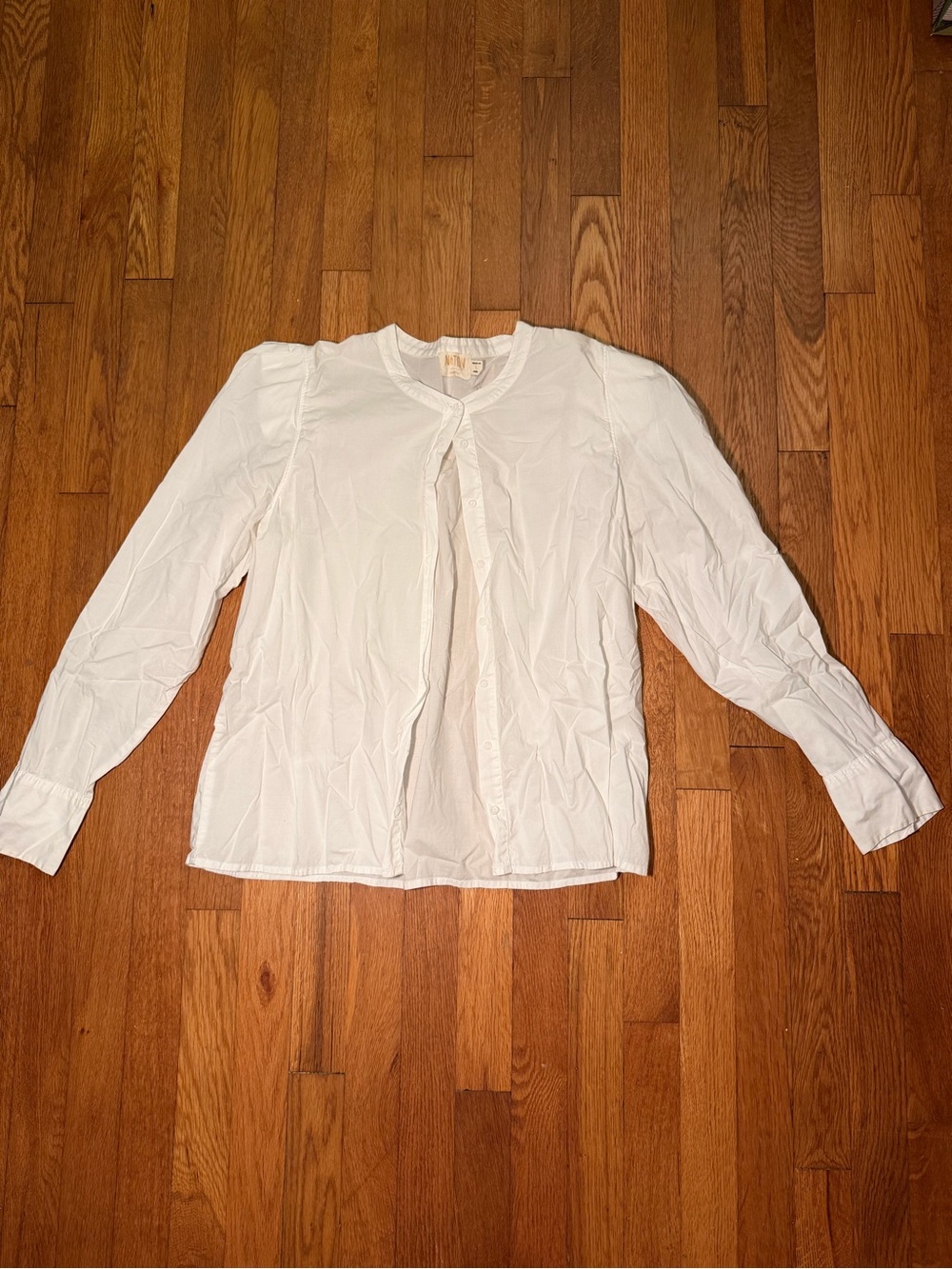 Nation Los Angeles Classic White Button-Down Blouse with Rounded Collar